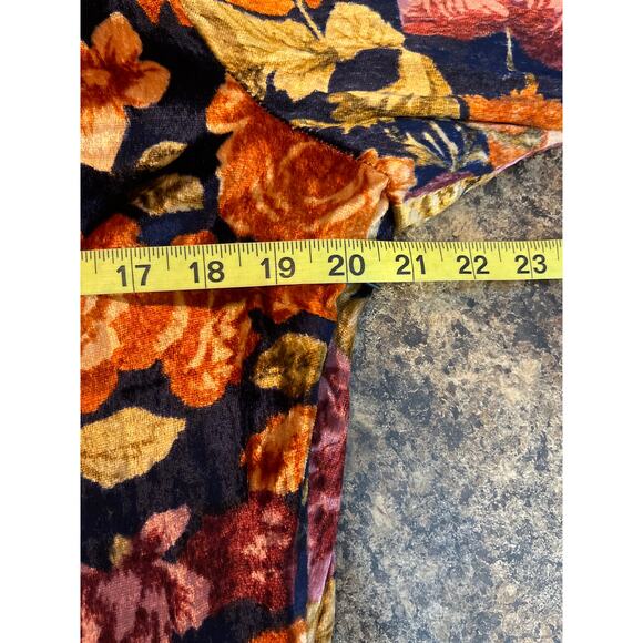 Antik Batik Blue Orange Floral Mini Dress Large Velour Long Sleeve - Picture 10 of 11